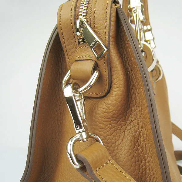 Fake Hermes New Arrival Double-duty leather handbag Light Coffee 60669